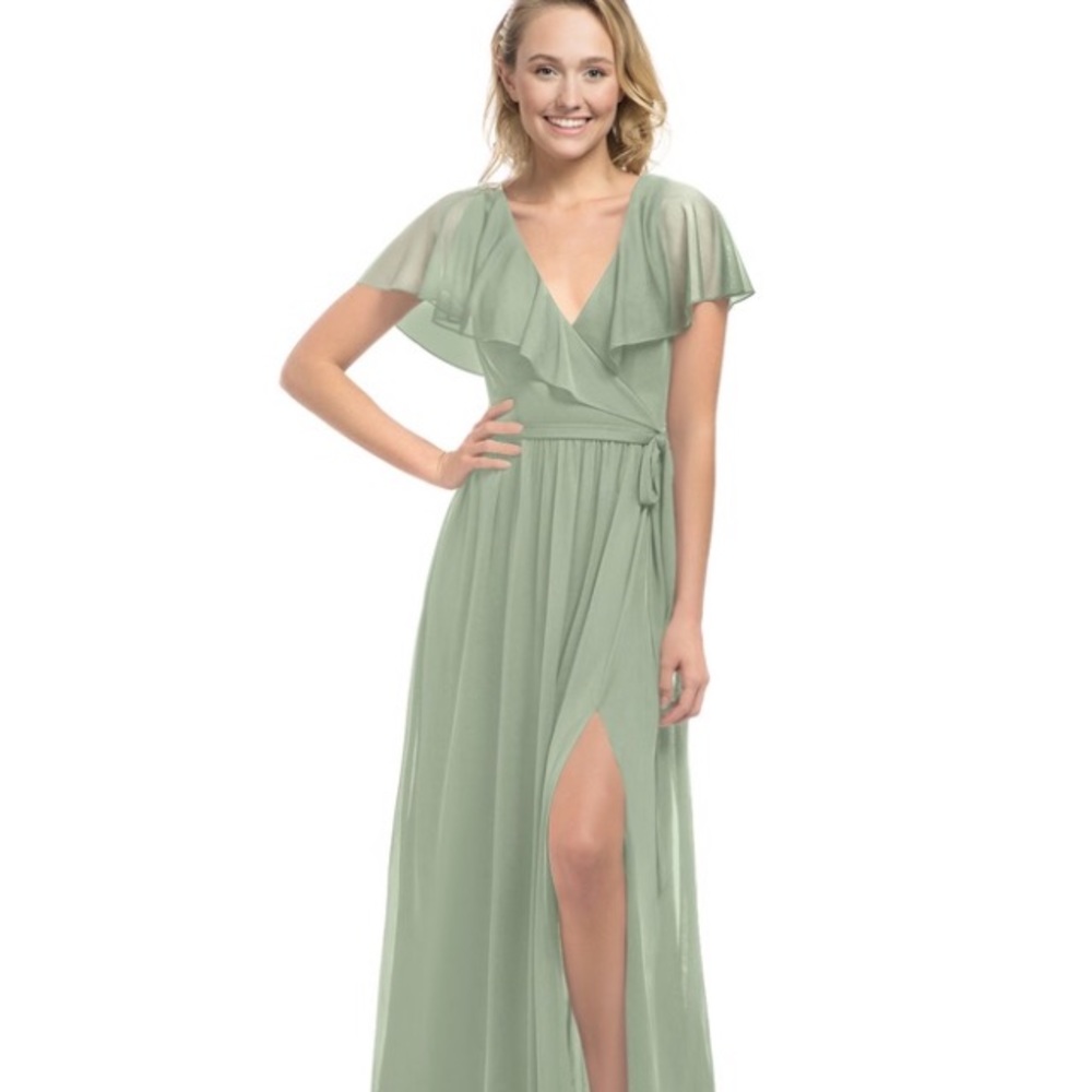 Azazie Jael dusty sage bridesmaid dress